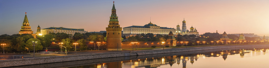 Classic view of the Moscow Kremlin in the early morning with reflections